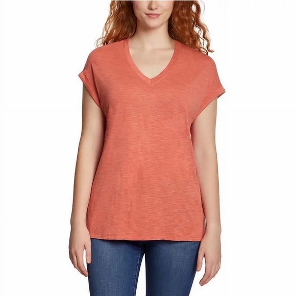 Jessica Simpson NWT Burnt Sienna Comfy V- Neck Short Sleeve Knit Top - Picture 1 of 14